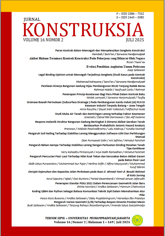 					View Vol. 16 No. 2 (2025): Jurnal Konstruksia Vol 16 No. 2 Tahun 2025
				